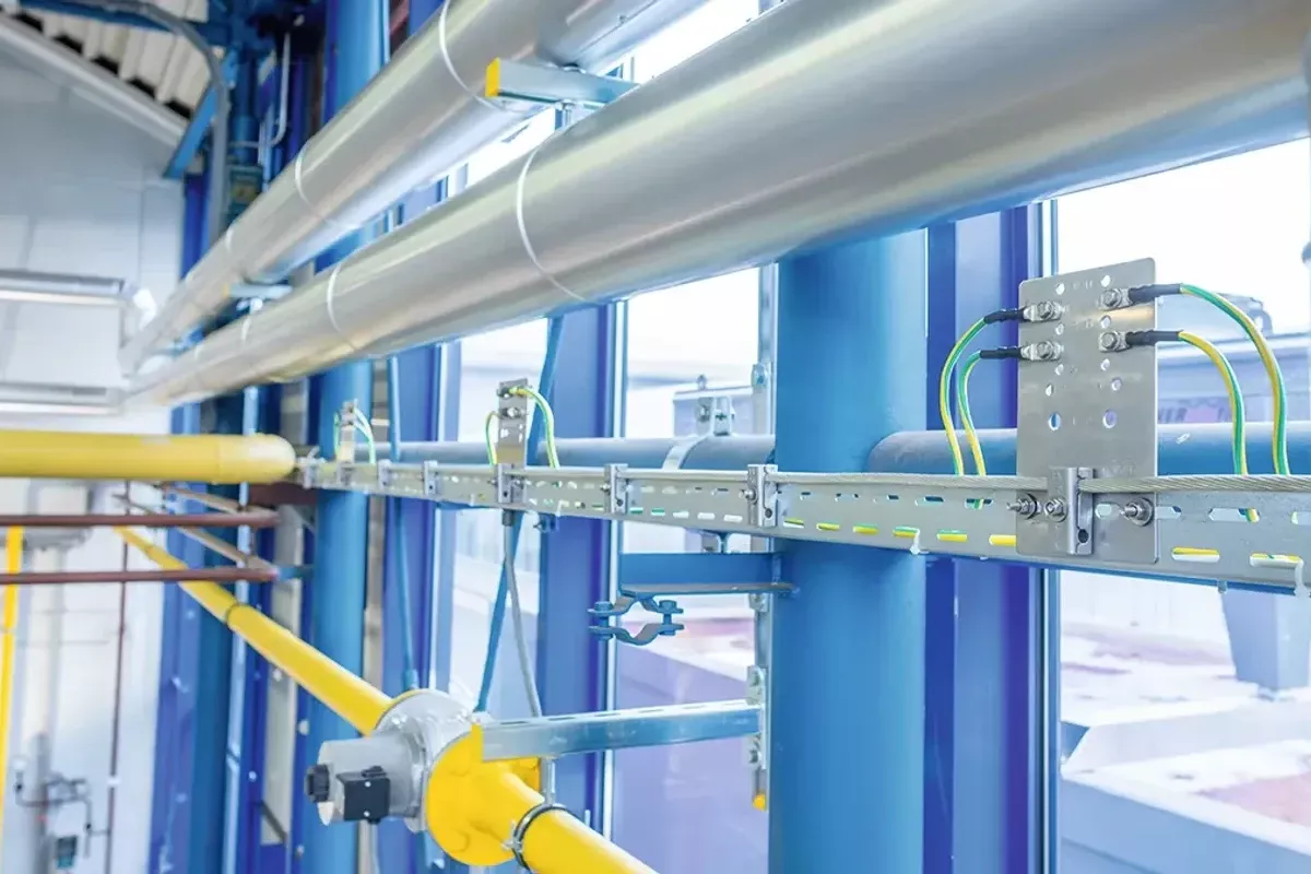 Sistema de soporte montado para cables en aplicaciones industriales.
